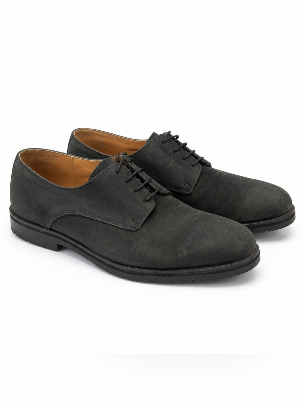 G.H. Bass Men's 10 Black Leather Plain Toe Derby Dress Shoes Made USA